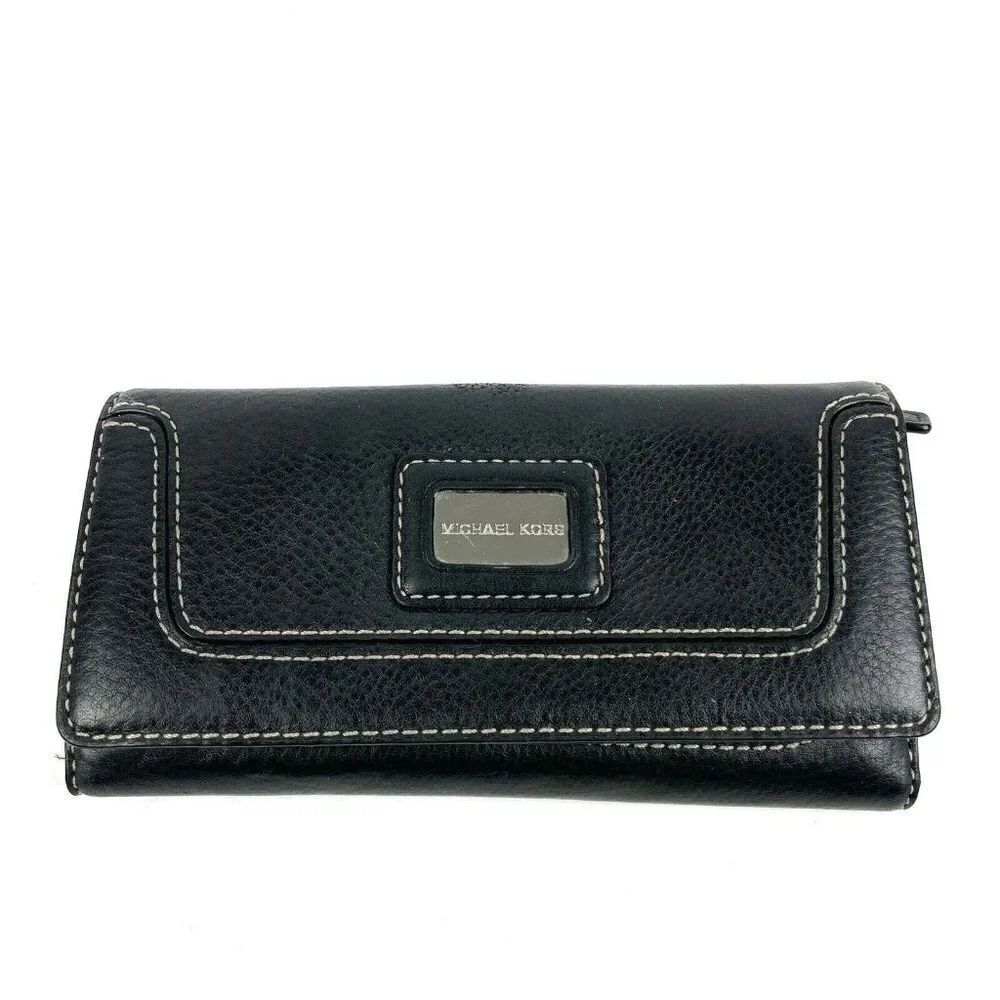 Michael Kors Brookville Carryall Wallet Black Leather Clutch‎ Organizer